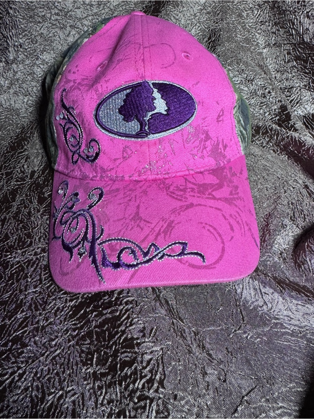 Pink Embroidered Baseball Cap with Silhouette Patch